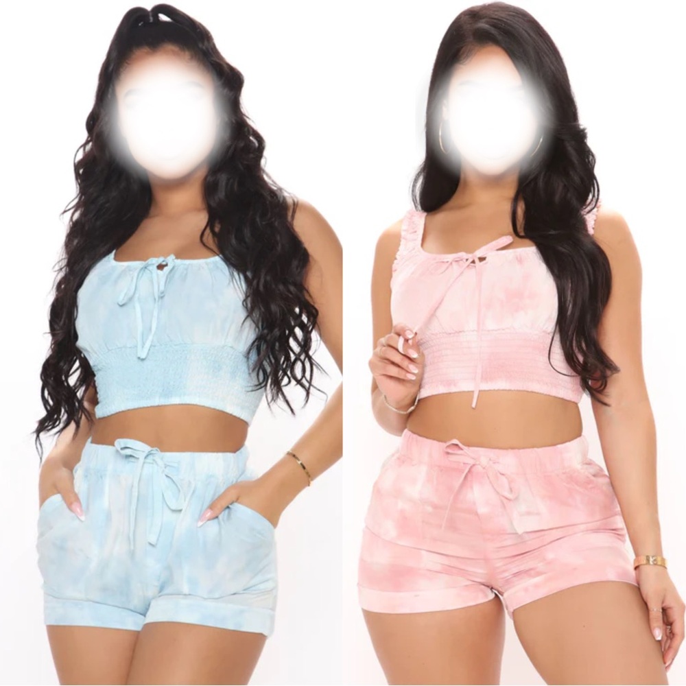Women's Blue and Pink Tie-Dye Shorts Sets